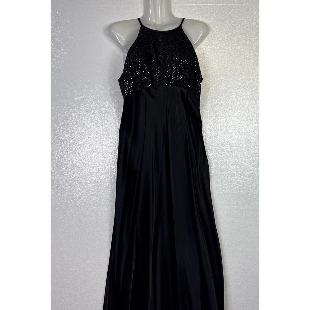 Vtg Zum Zum Prom Gown Evening Dress Halter Sz 10 Black Satin Sequin Maxi